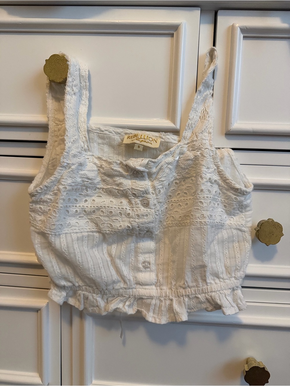 Rebellion White Eyelet Cotton Tank Top